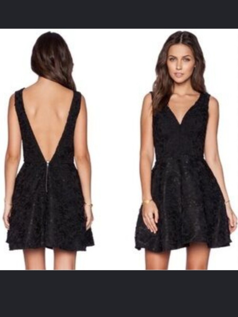 Sam Edelman Lace Plunge V-Neck A Line Elegant Black Mini Dress Women's Size 6